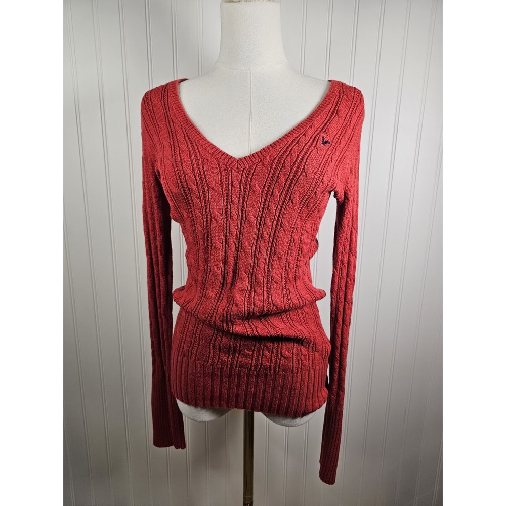 American Eagle Vintage Y2K Cable Knit V-Neck Sweater Size M Bella Swan Red